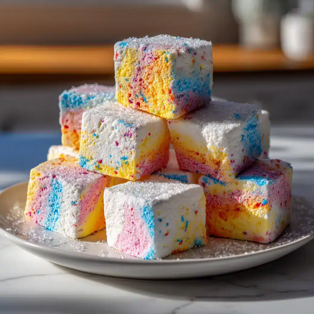 Kool-Aid Marshmallows: The Ultimate Guide to Colorful, Fun, & Flavorful Treats 2 A pile of brightly colored homemade Kool-Aid marshmallows in pink, blue, and yellow, showcasing their fluffy texture.