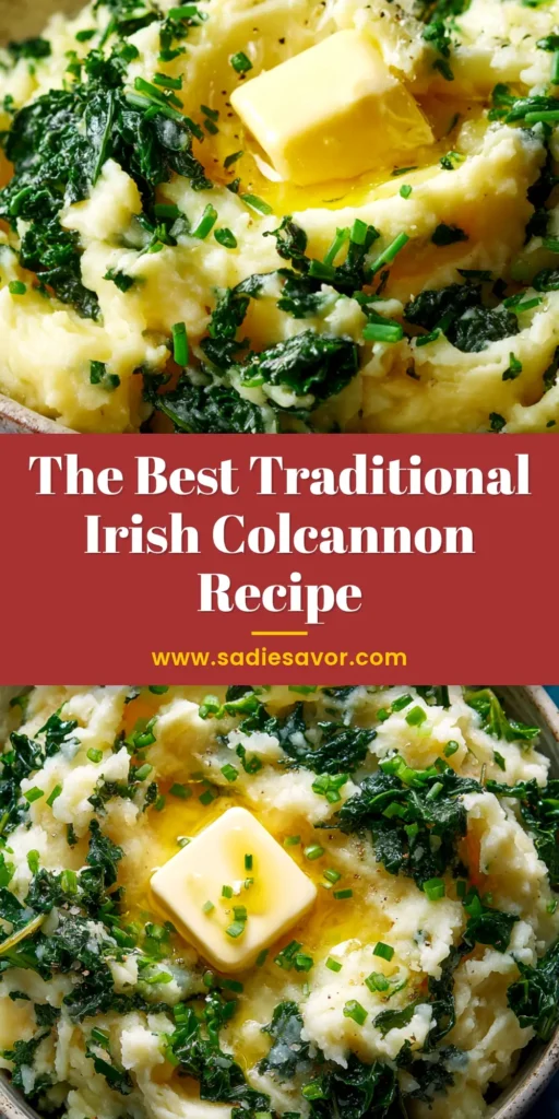 A bowl of traditional Irish Colcannon, featuring creamy mashed potatoes mixed with vibrant green kale, ready to be served. A perfect, authentic recipe for a comforting side dish.