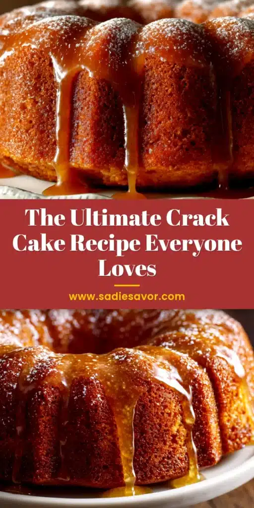 A close-up shot of a slice of Crack Cake Bundt Recipe on a white plate, showing the moist cake crumb and the buttery, sugary glaze.