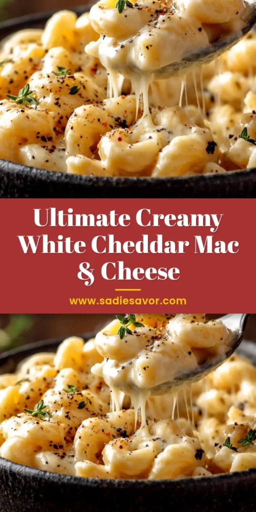 A large white bowl filled with creamy white cheddar mac and cheese, garnished with fresh parsley. The perfect recipe for stovetop mac and cheese.