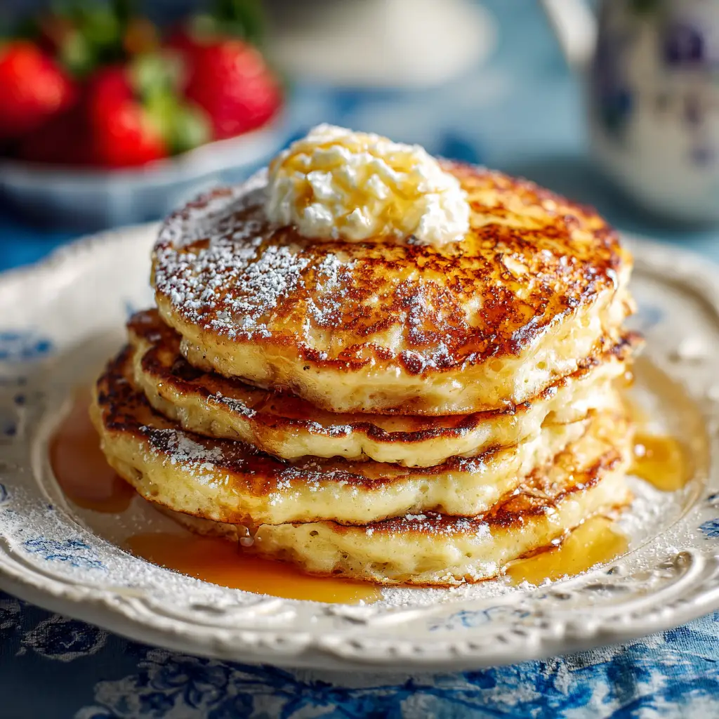 A close-up shot showing the light and fluffy texture of old-fashioned buttermilk pancakes after being cut into.