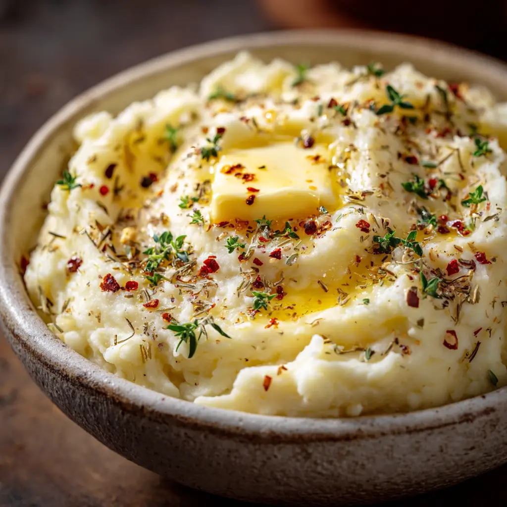 A spoonful of fluffy mashed potatoes being lifted from a bowl, showcasing the light and airy consistency of the final dish.