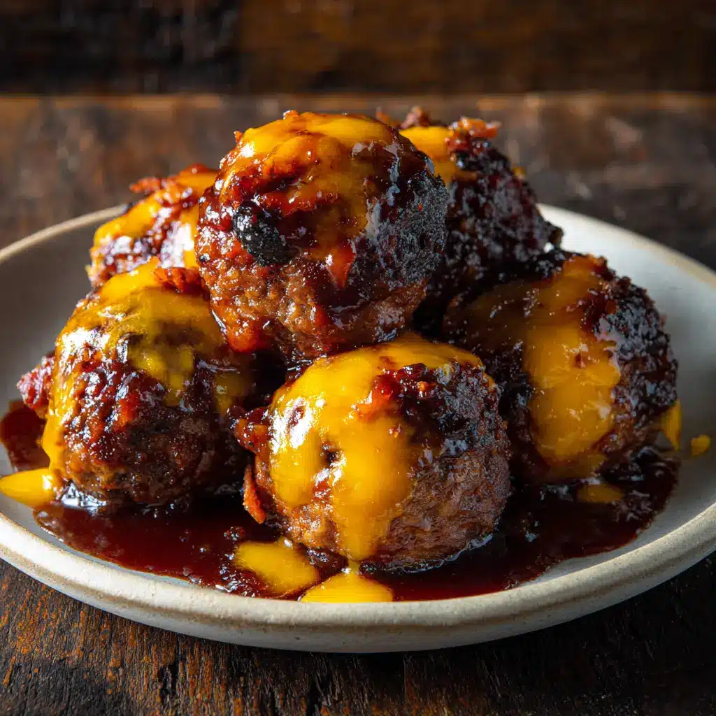 BBQ Bacon Bombs: The Ultimate Cheesy Appetizer 1 A batch of homemade BBQ bacon bombs being glazed with barbecue sauce on a wire rack, ready for the final stage of cooking.