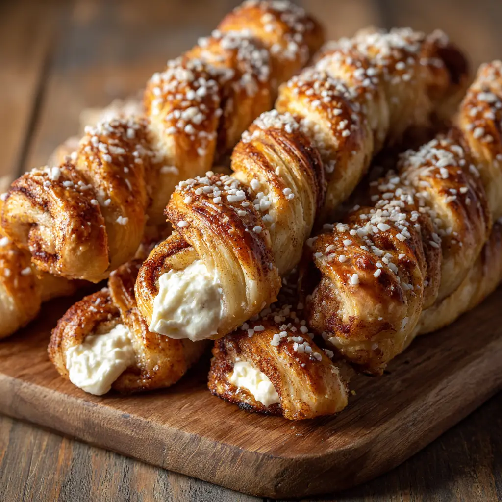 A lifestyle shot of cinnamon twists on a cooling rack, with a hand drizzling sweet vanilla glaze over them.