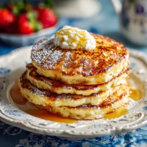 A perfect stack of homemade fluffy pancakes, ready to be served for a weekend brunch.