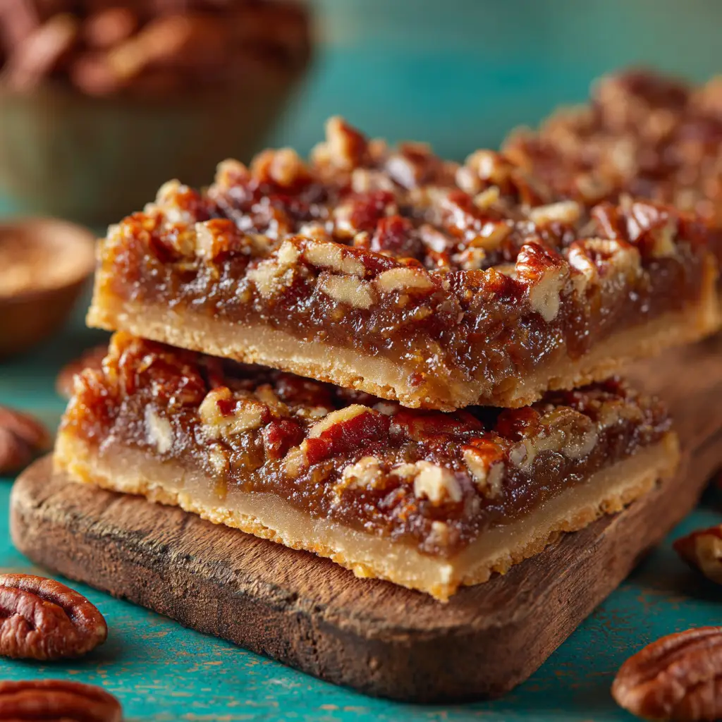 Pecan Pie Bars: The Easiest, Chewy & Gooey Recipe 1 An overhead view of pecan pie bars cooling in a baking pan, showing the glossy, caramel-coated pecan topping ready to be sliced.
