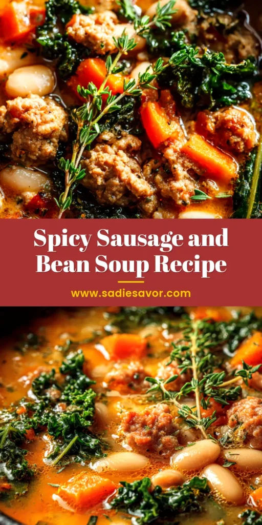 Italian Sausage Cannellini Bean Soup (The Best Easy Recipe!) 4 A large white bowl filled with Italian Sausage Cannellini Bean Soup, garnished with fresh parsley and parmesan cheese. A rustic spoon rests beside the bowl.