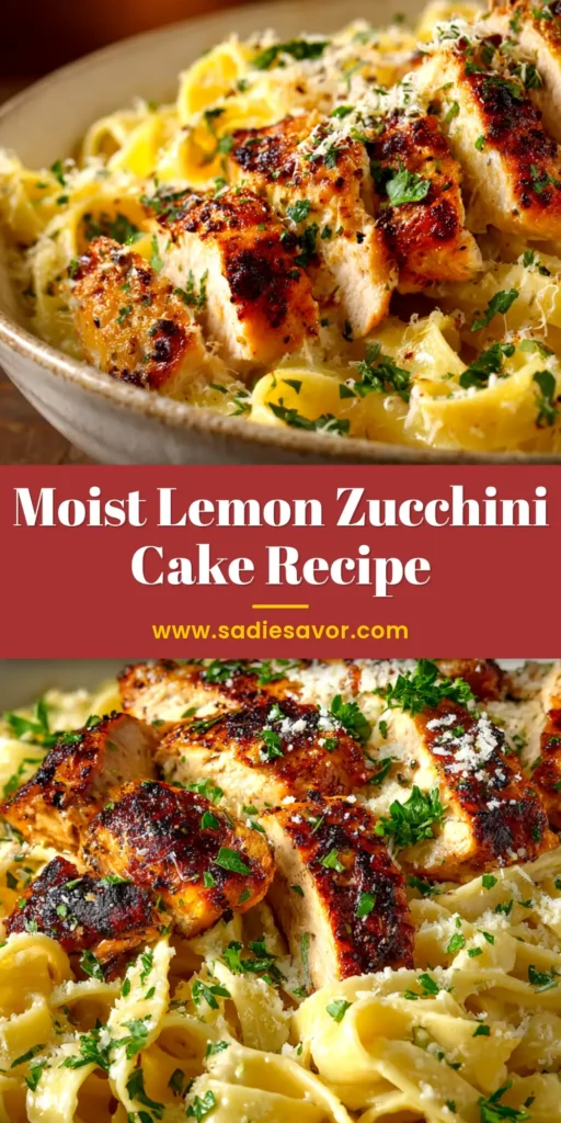 A beautiful overhead shot of a glazed lemon zucchini cake on a serving platter, with several slices cut to show the moist, tender crumb inside. Perfect for a Pinterest pin.