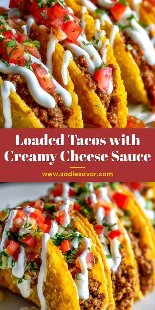 A mouthwatering loaded taco recipe with seasoned ground beef, shredded lettuce, cheese, and tomatoes in a crispy shell. The perfect easy dinner idea.