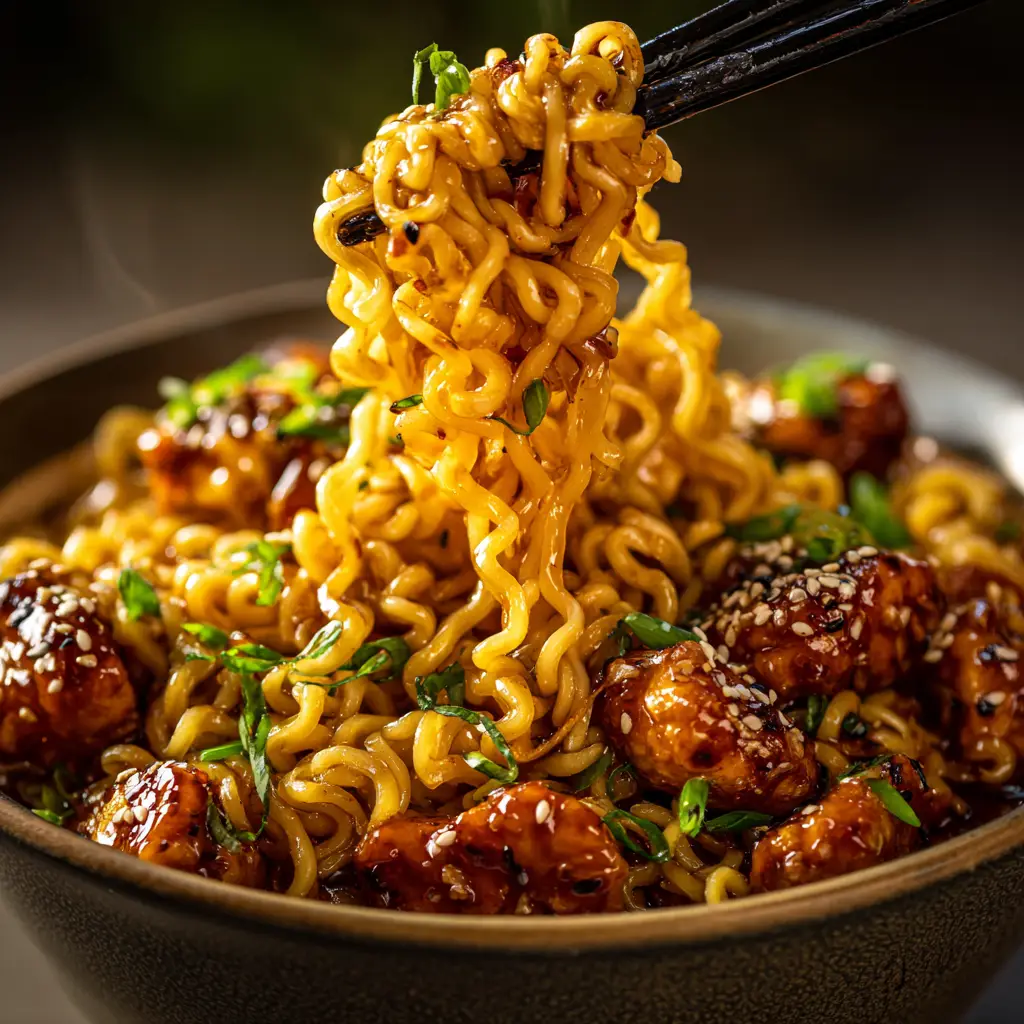 A step-by-step image showing minced garlic being sautéed in butter in a hot skillet for the easy chicken and noodles recipe.