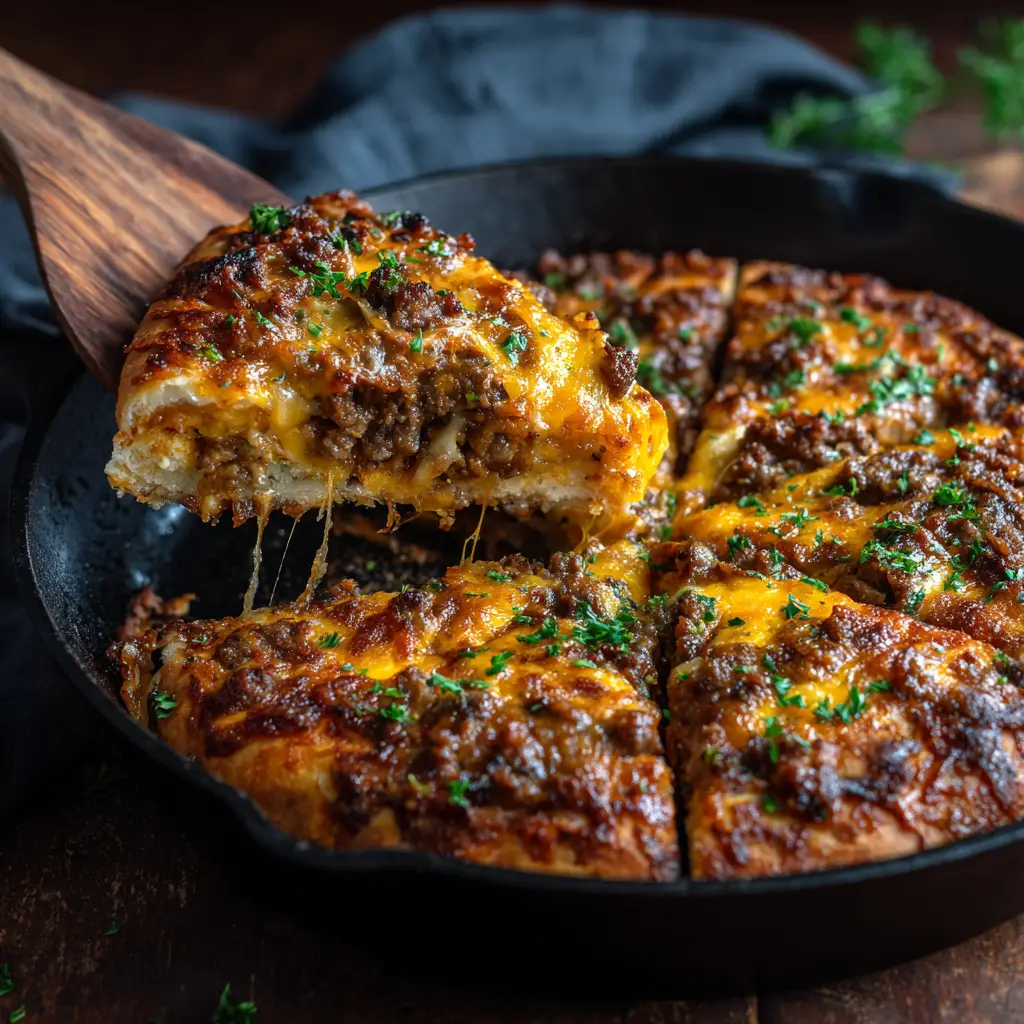 The process of assembling the patty melt pizza, with special sauce spread on the dough and toppings ready to be added.