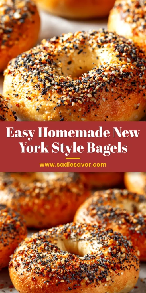 A stack of freshly baked bagels made from an authentic New York Style Bagel Recipe, with one sliced open to show a chewy texture.