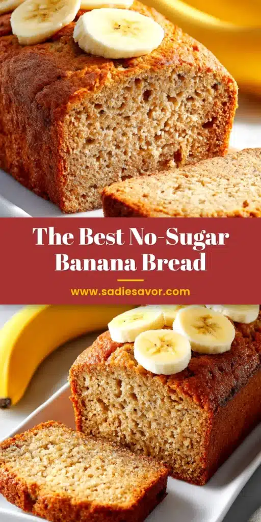 A beautiful overhead shot of a sliced loaf of no sugar banana bread recipe on a wooden board, highlighting its moist texture.