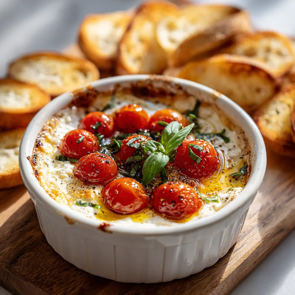 Baked Goat Cheese Bruschetta Dip with Balsamic Glaze 1 A process shot showing the goat cheese and cream cheese mixture being spread into a baking dish before going into the oven.
