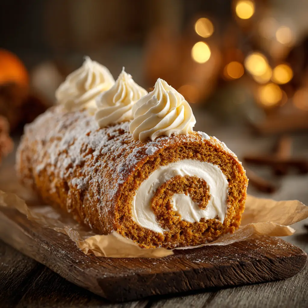 Pumpkin Roll Recipe: The Ultimate Guide to a Perfect No-Crack Cake 1 Slices of a finished pumpkin roll arranged beautifully on a rustic wooden board, showcasing the perfect pinwheel of cake and filling.