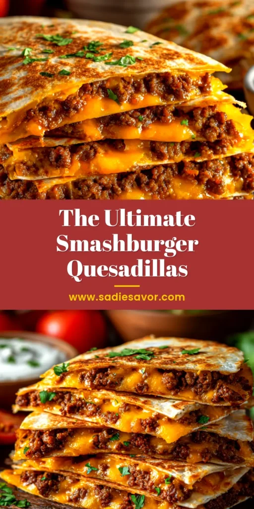 Smashburger Quesadillas: The Ultimate Viral Recipe 4 An overhead shot of delicious, crispy Smashburger Quesadillas cut in half and stacked, with the cheesy, beefy filling visible. Perfect for a quick and easy dinner recipe.