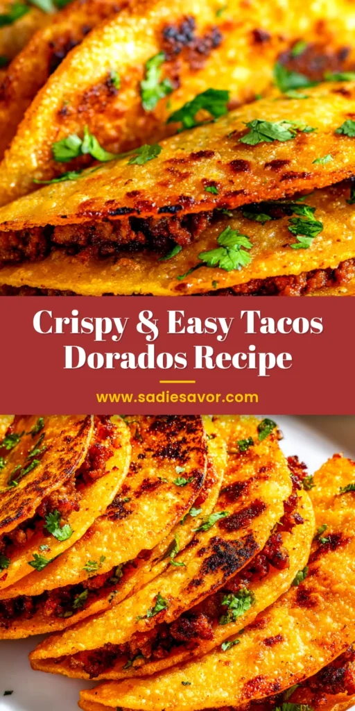 A platter of crispy Tacos Dorados topped with shredded lettuce, crema, and cotija cheese. This authentic recipe is perfect for a delicious weeknight dinner.