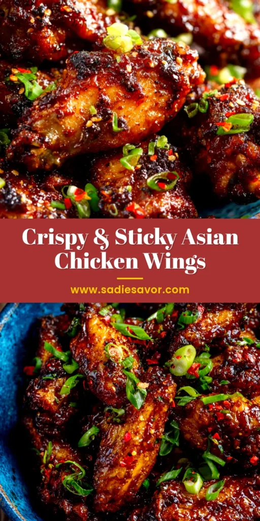 A platter of crispy, sticky wings from an easy Asian chicken wings recipe, garnished with sesame seeds and green onions.