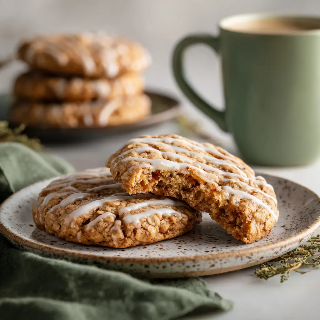 A batch of freshly baked apple cider cookies cooling on a wire rack before being glazed.