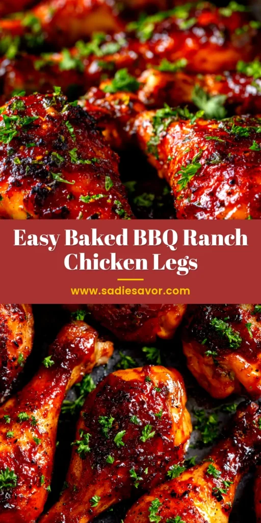 Baked BBQ Ranch Chicken Legs (Easy & Crispy!) 4 A close-up of crispy Baked BBQ Ranch Chicken Legs on a white plate, garnished with fresh herbs. The perfect easy dinner recipe.