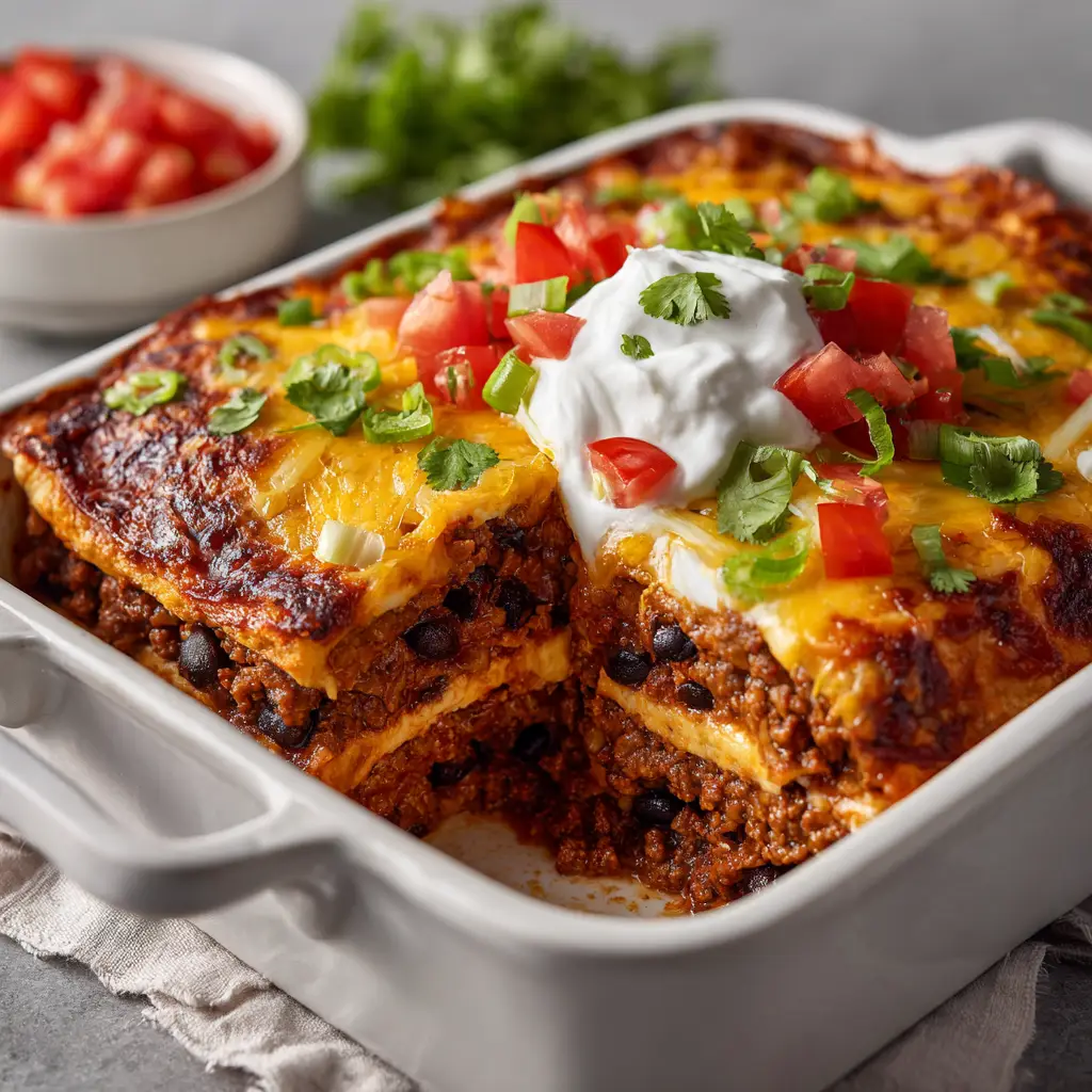 Beef Enchilada Bake: The Ultimate Cheesy & Easy Recipe 1 The ingredients for the beef enchilada bake, including ground beef, tortillas, enchilada sauce, and shredded cheese, arranged on a kitchen counter.
