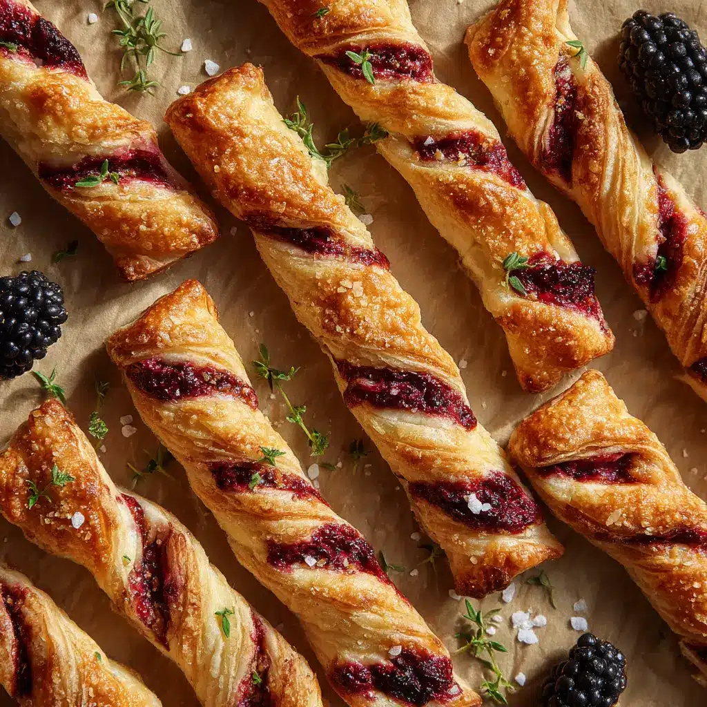 Several individual Blackberry Goat Cheese Puff Pastry tarts arranged on a serving platter, ready for a party.