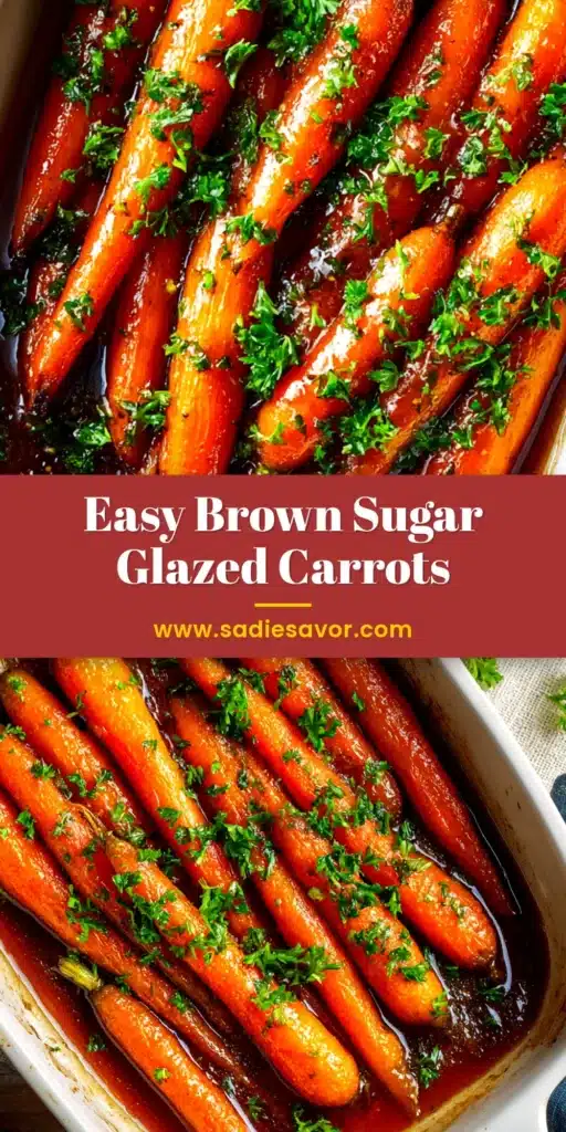 A top-down view of a white serving bowl filled with delicious brown sugar glazed carrots, garnished with fresh parsley.