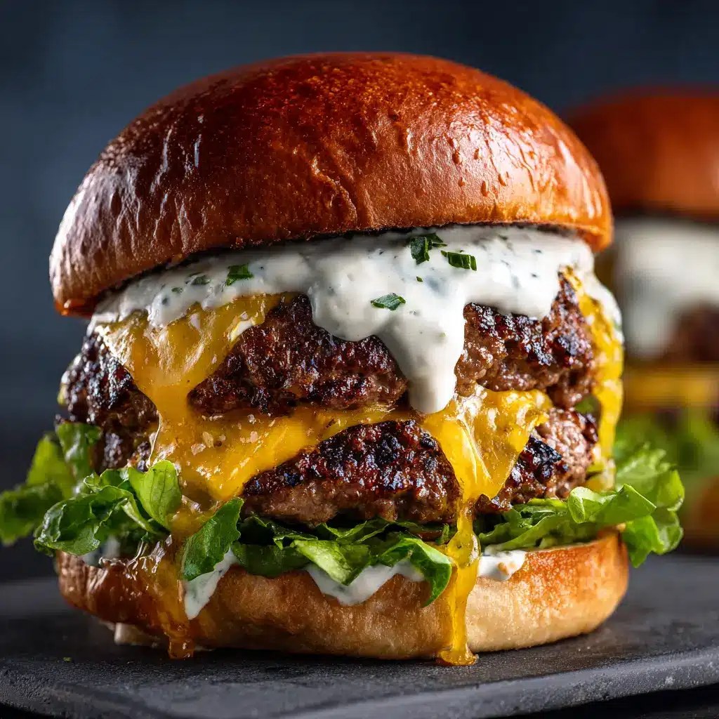 Cheddar Ranch Burger: The Ultimate Juicy & Flavorful Recipe 2 A close-up of a juicy cheeseburger patty topped with a perfectly melted slice of sharp cheddar cheese in a skillet.