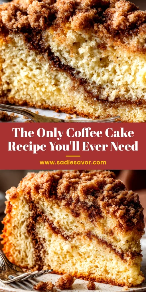 Cinnamon Streusel Coffee Cake (The Only Recipe You'll Need) 3 A delicious slice of homemade cinnamon streusel coffee cake on a white plate, showcasing the thick, crumbly streusel topping and moist cake interior.