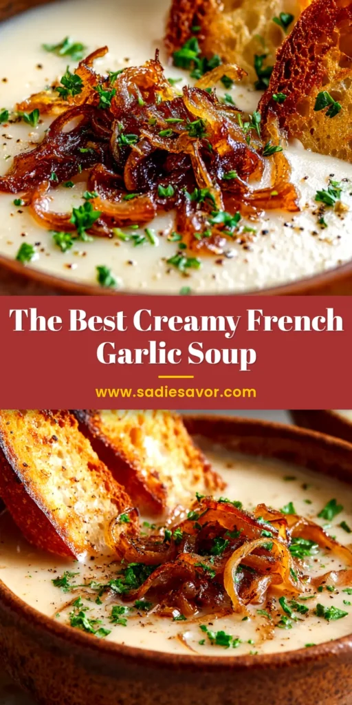 Country French Garlic Soup: A Rustic & Comforting Recipe 3 A beautiful bowl of Country French Garlic Soup, with a golden broth, a piece of crusty bread, and fresh herbs. A simple, rustic, and comforting recipe.
