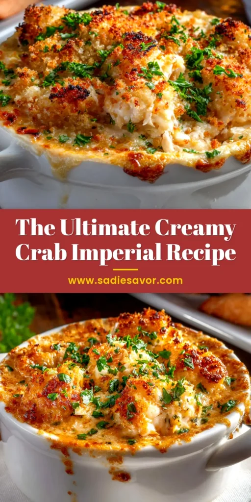An easy and authentic Crab Imperial Recipe baked to golden-brown perfection in a white ramekin, garnished with fresh parsley. The ultimate guide to this classic Maryland seafood dish.