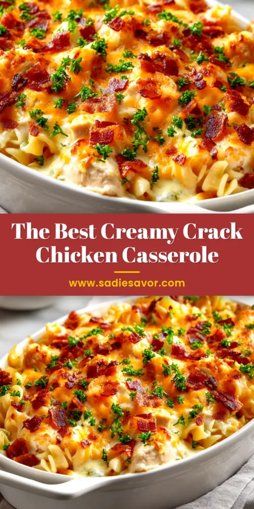 A scoop of creamy Crack Chicken Casserole on a plate, showing the cheesy texture with bacon and green onions on top.