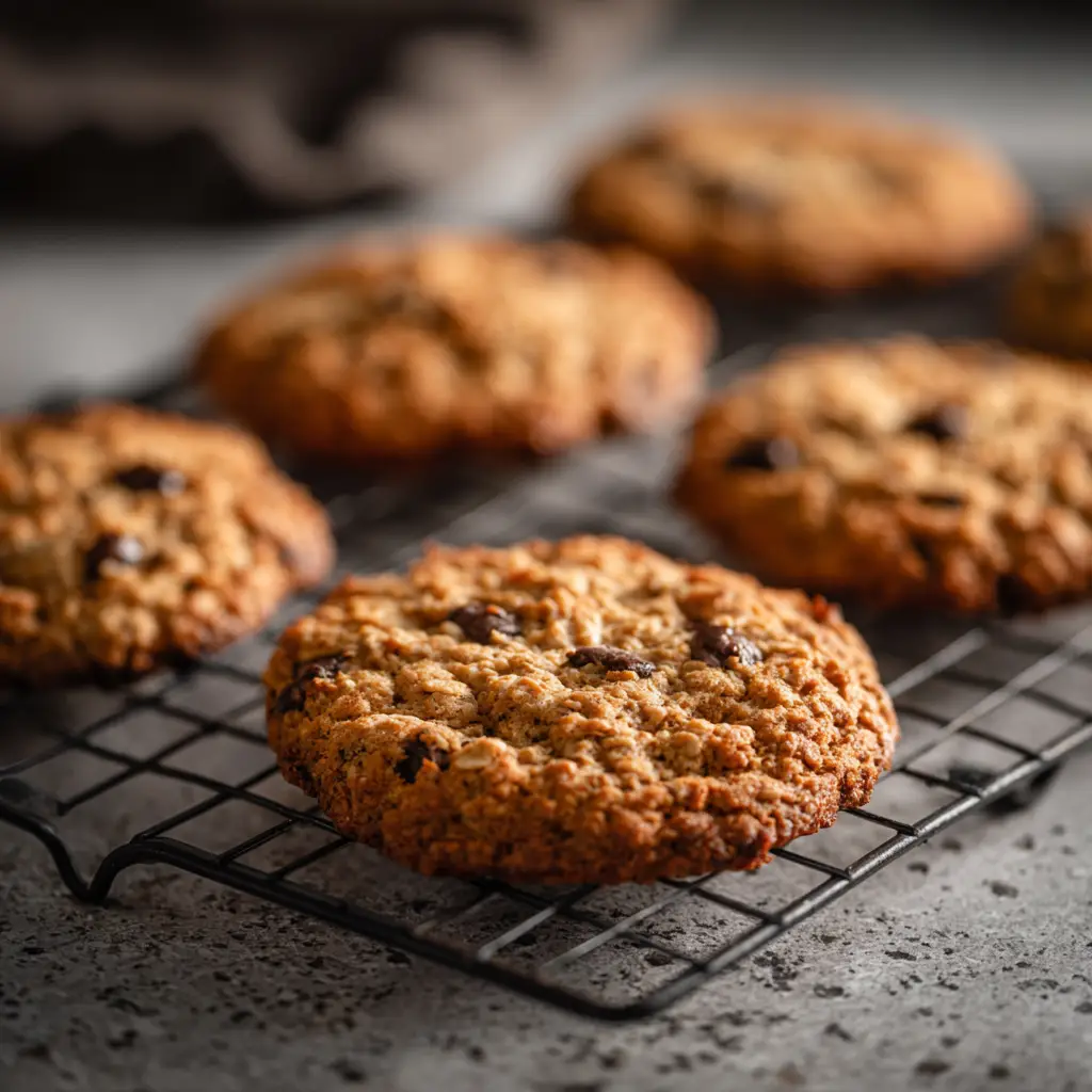 Cookie dough for the crispy oatmeal cookies recipe being scooped onto a parchment-lined baking sheet before baking.