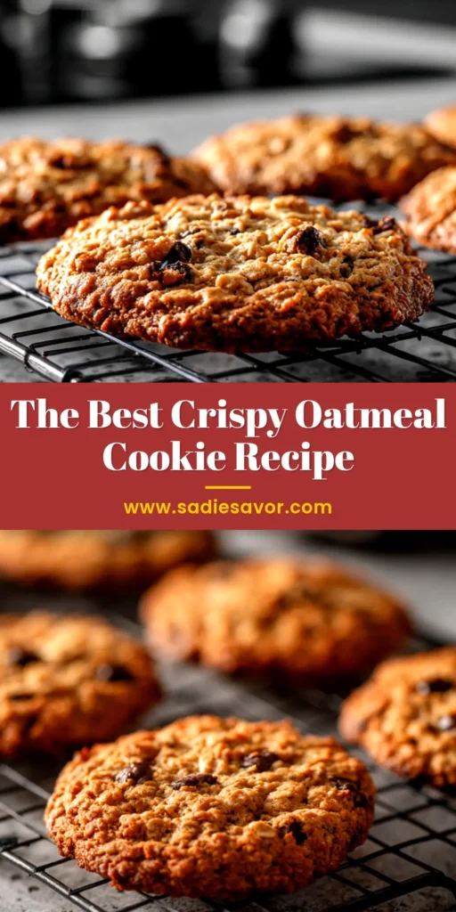 A stack of thin, golden brown cookies on a white plate, illustrating a Crispy Oatmeal Cookies Recipe. The cookies have a delicate, lacey texture.