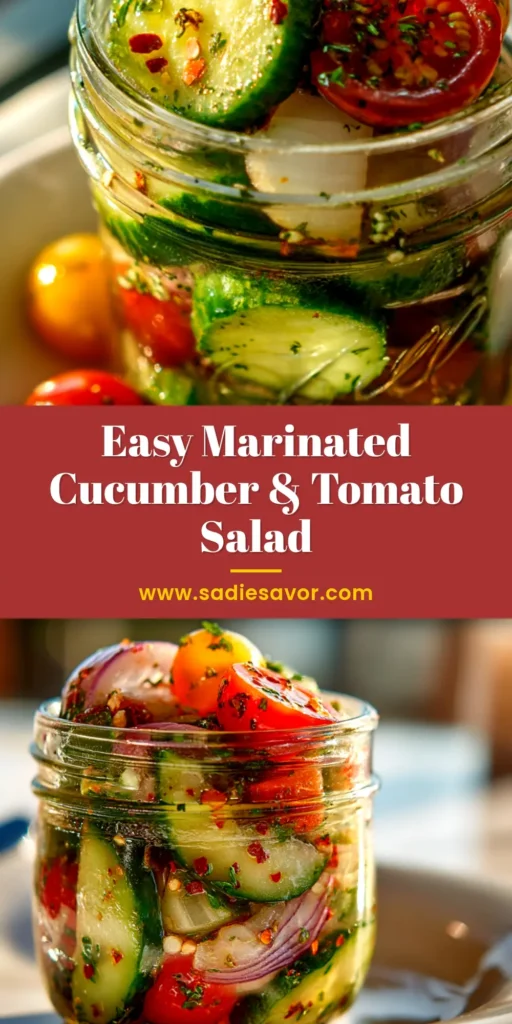 A fresh and vibrant Cucumber Tomato Salad in a white bowl, tossed with a simple vinaigrette and garnished with herbs. The perfect easy side dish recipe.