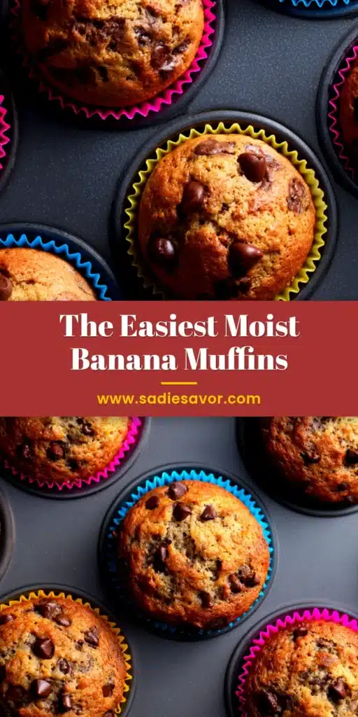 An overhead shot of moist and fluffy muffins made with this easy banana muffin recipe, displayed on a wooden board.