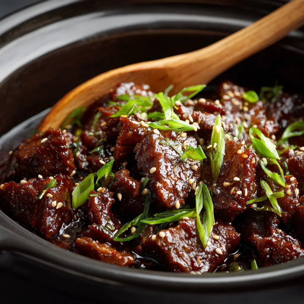 A beautiful presentation of easy Mongolian beef, showcasing the delicious homemade sauce and fresh ingredients used in the recipe.