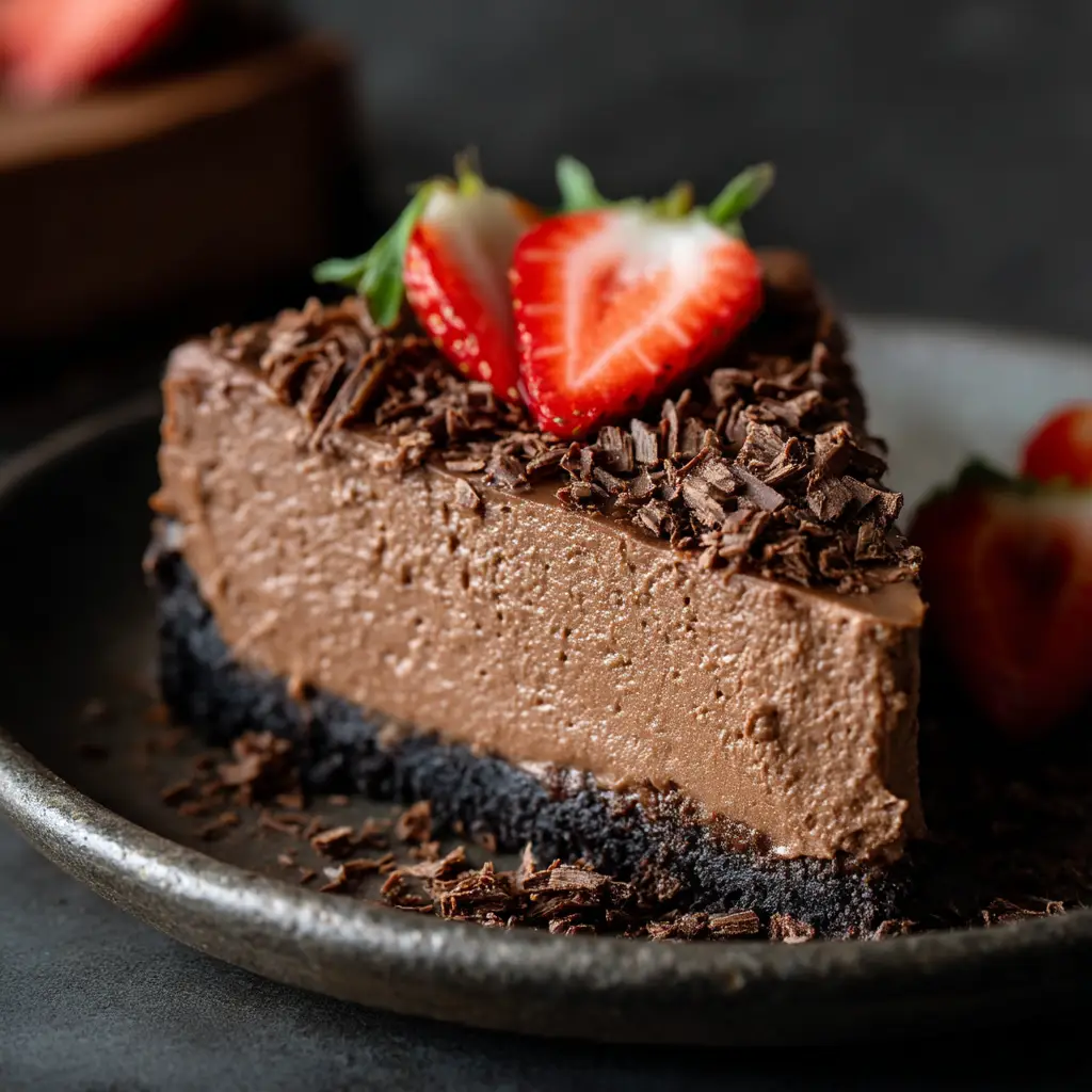 No Bake Nutella Cheesecake: The Ultimate Creamy & Easy Recipe 1 A fork cutting into a slice of the easy Nutella cheesecake, showing the rich and luscious texture of the no-bake filling.