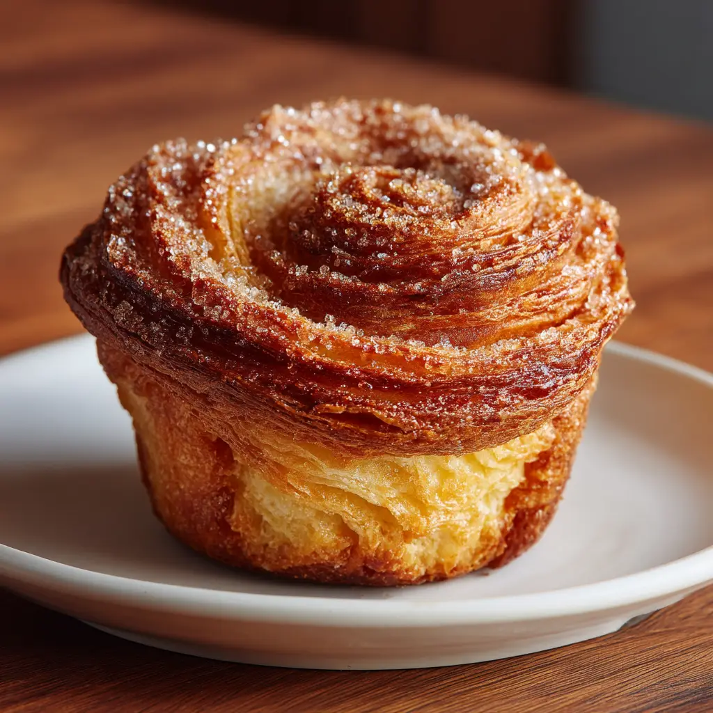 A batch of freshly baked Cinnamon Cruffins cooling in a muffin tin before being coated in sugar.