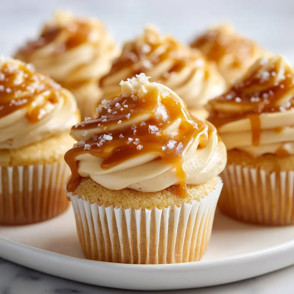 Caramel Cupcakes Recipe with Silky Buttercream 1 A close-up of a cupcake with caramel frosting being piped on, showing the texture of the silky buttercream.