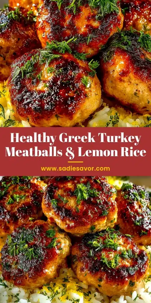 A platter of juicy Greek turkey meatballs served with fresh lemon wedges and a side of creamy tzatziki sauce. The perfect healthy and flavorful dinner recipe.