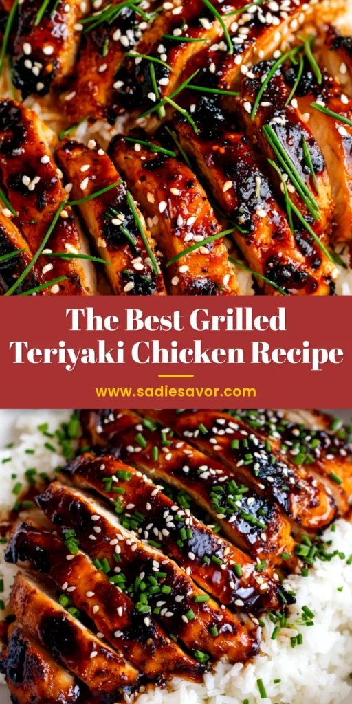 Juicy Grilled Teriyaki Chicken sliced on a cutting board, showing a perfect char and glistening with a thick, homemade teriyaki glaze. Freshly grilled and ready to be served.