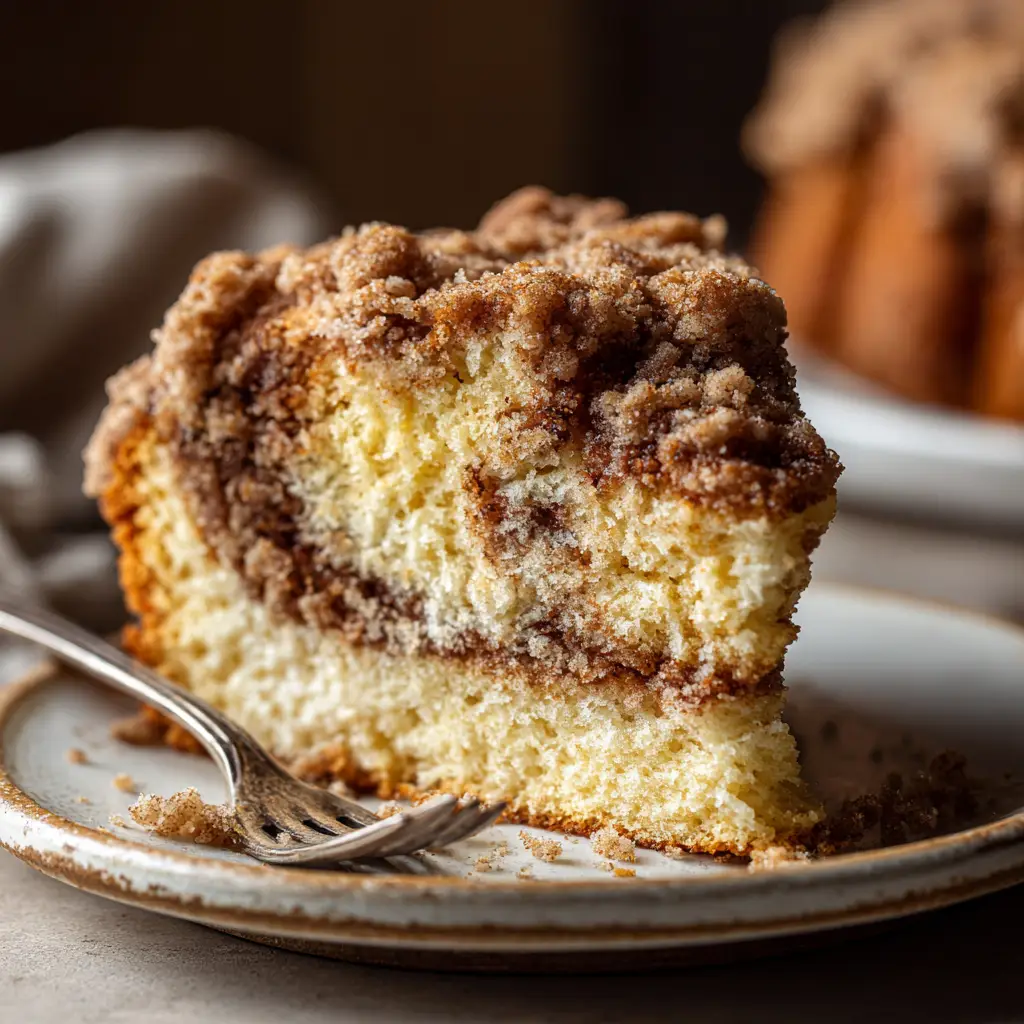 Cinnamon Streusel Coffee Cake (The Only Recipe You'll Need) 1 The full cinnamon streusel coffee cake in a baking pan, showing the golden-brown baked streusel topping across the entire surface.