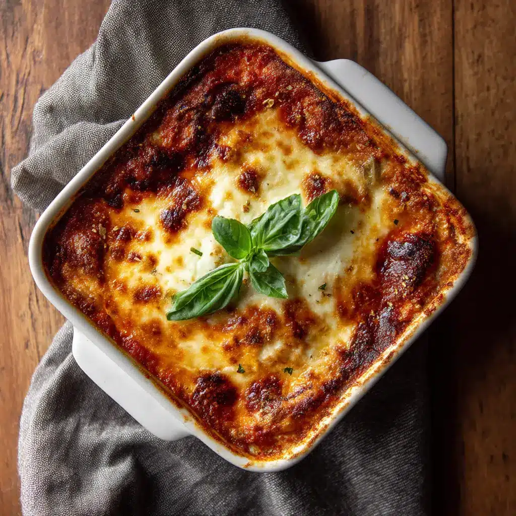 The Eggplant Ricotta Bake casserole being assembled in a baking dish before going into the oven.
