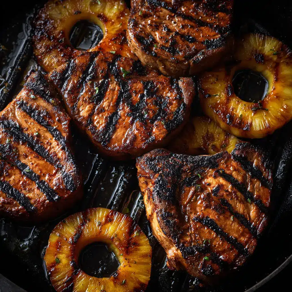 Marinated Grilled Pork Chops: The Ultimate Recipe for Juicy Results 2 An overhead shot of several juicy grilled pork chops on a platter, showcasing their delicious marinade and perfect char.