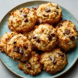 A close-up shot of freshly baked seven layer bars in a baking pan, showing the golden-brown toasted coconut on top.