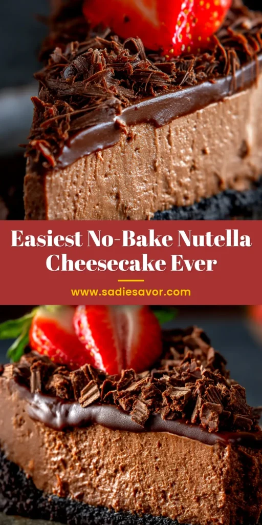 No Bake Nutella Cheesecake: The Ultimate Creamy & Easy Recipe 4 A stunning overhead shot of a whole no bake Nutella cheesecake, garnished with Ferrero Rocher chocolates and toasted hazelnuts, ready to be served.