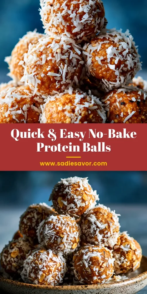 A close-up shot of no-bake protein balls stacked on a plate. This easy and healthy recipe is perfect for a quick snack or meal prep.