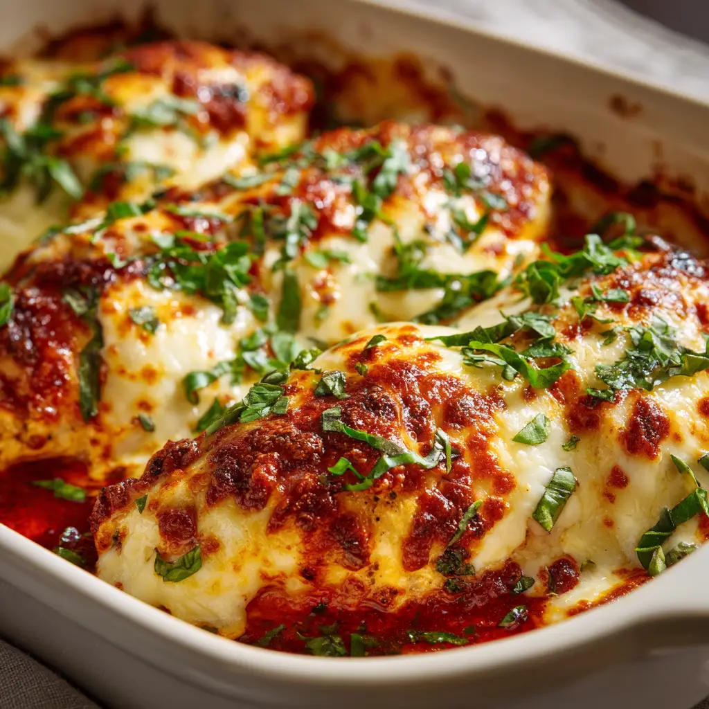 Cheesy Mozzarella Chicken Bake: An Easy Weeknight Delight 1 A serving of the one-pan chicken bake on a plate, ready to be eaten, showcasing a delicious and simple weeknight dinner idea.