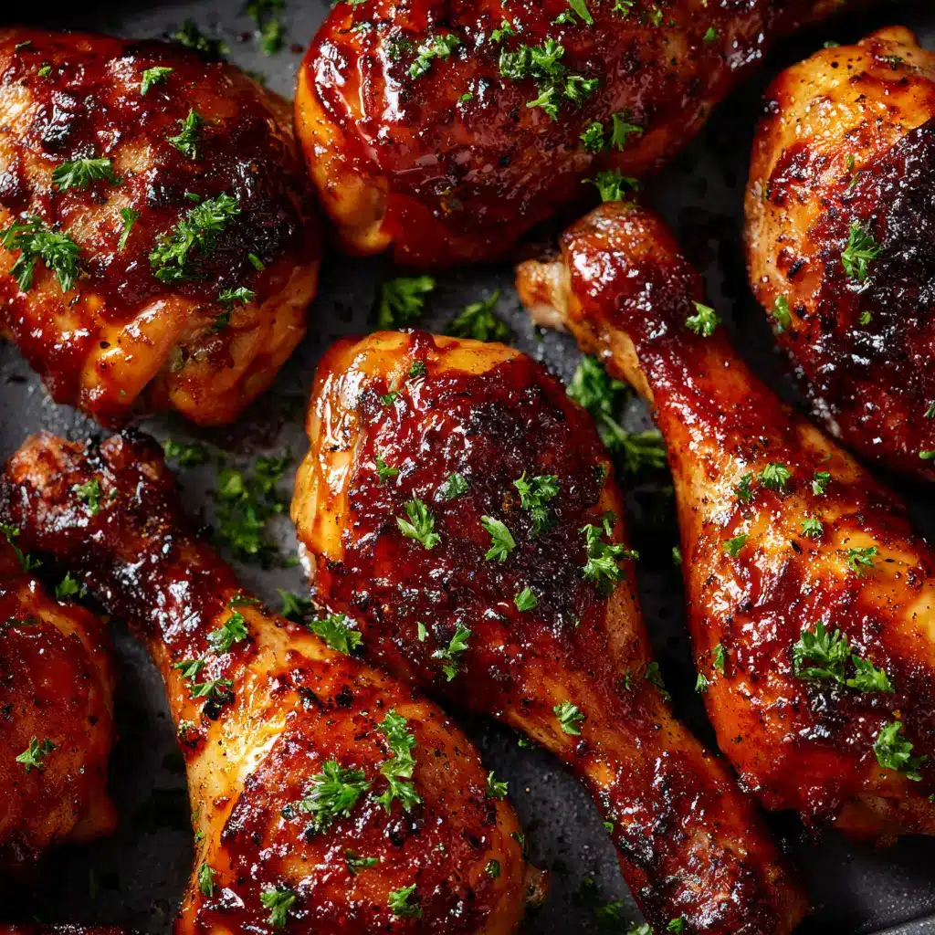 Baked BBQ Ranch Chicken Legs (Easy & Crispy!) 2 Oven-baked barbecue ranch chicken drumsticks arranged on a baking sheet before being glazed with sauce.